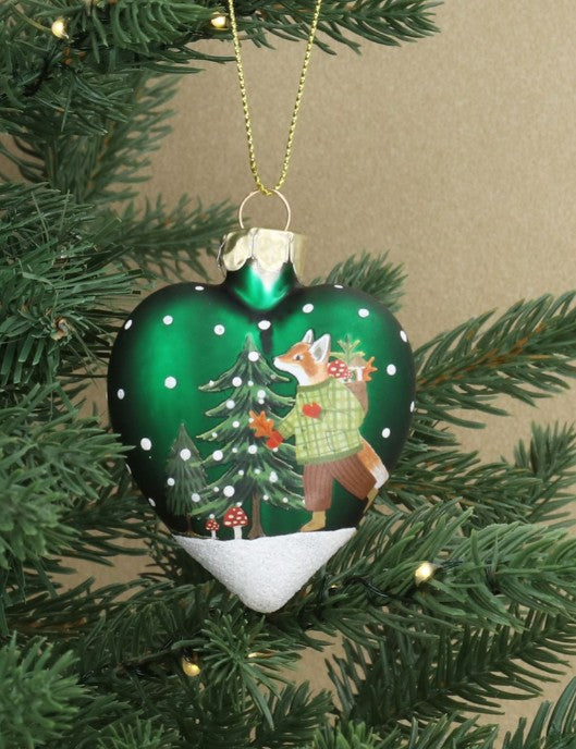 Gisela Graham Glass Heart Plaid Animals