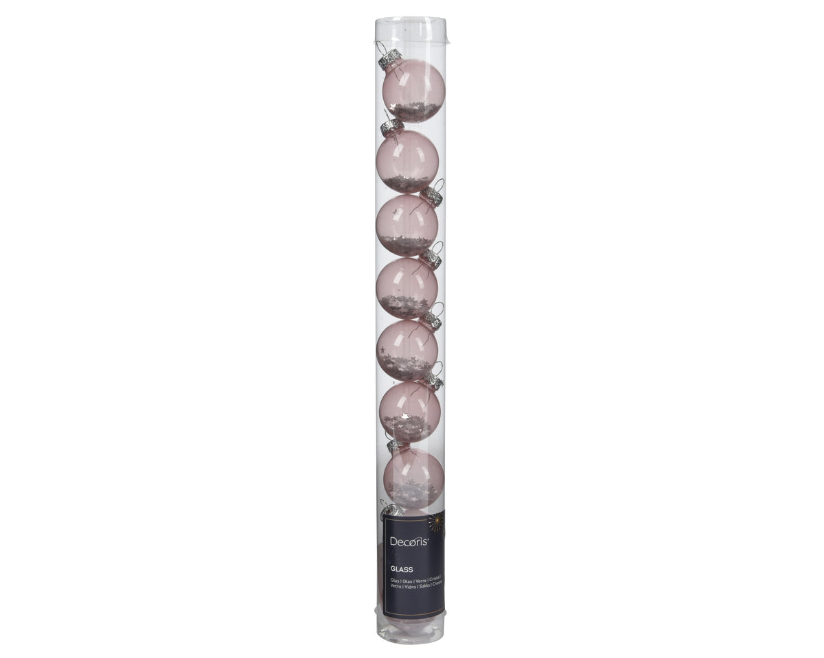 Kaemingk Blush Pink Bauble Glass Unsilvered Star Sequin Tube of 9
