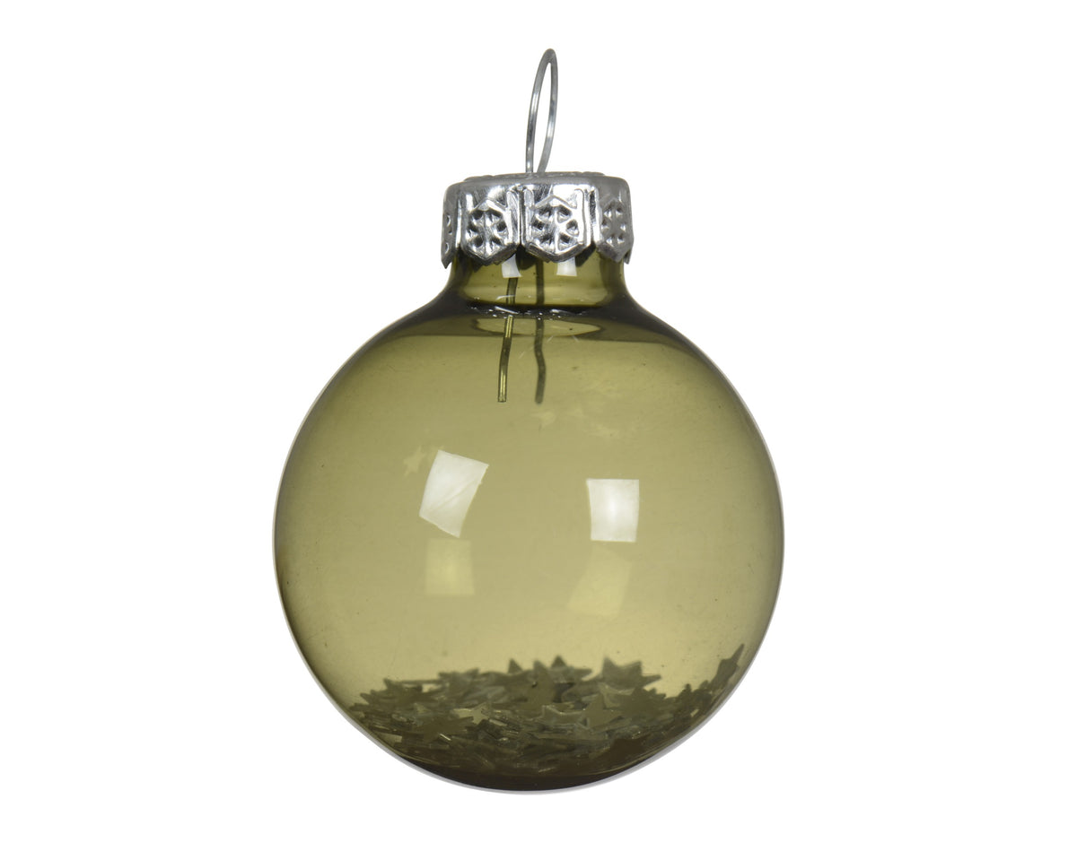 Kaemingk Rosemary Green Bauble Glass Unsilvered Star Sequin Tube of 9