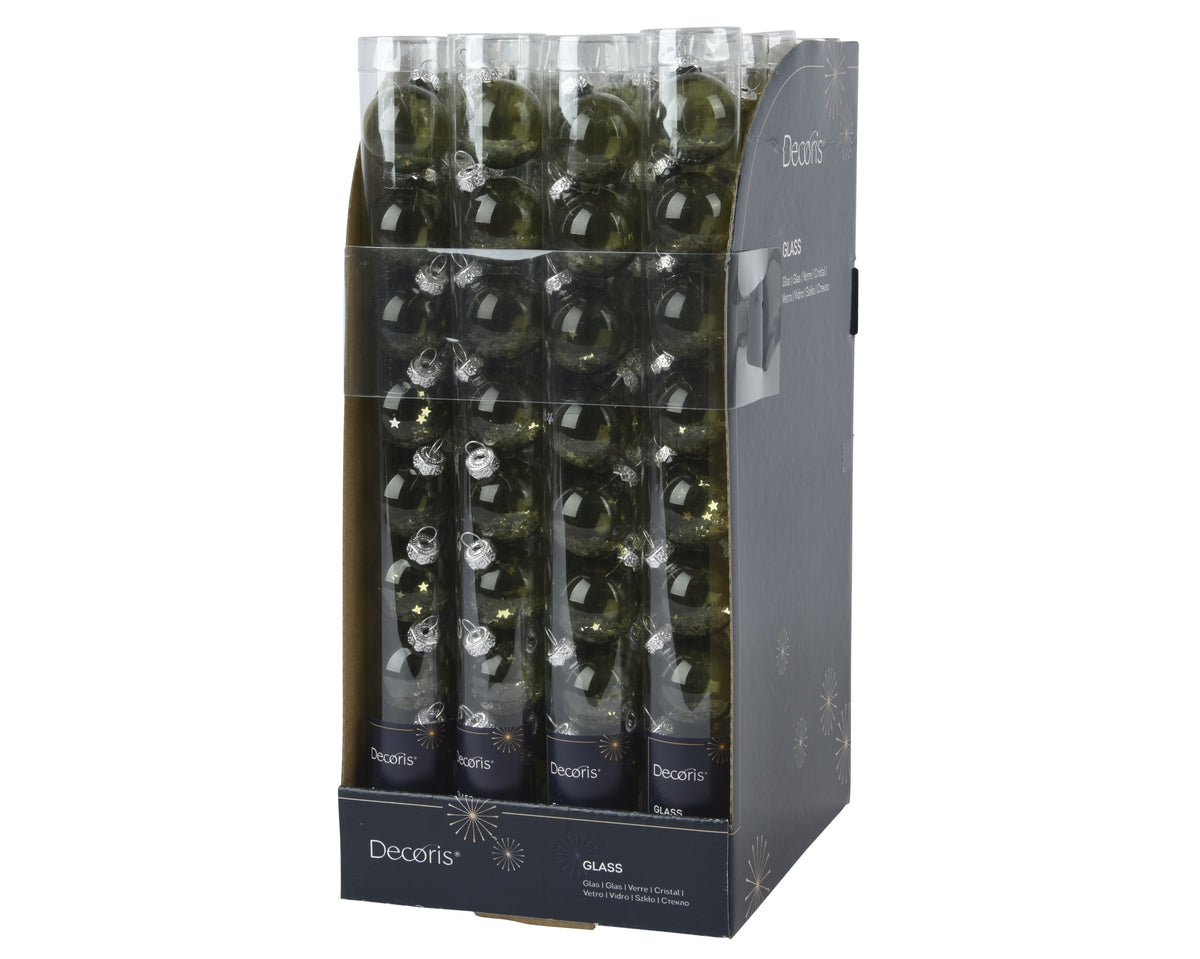 Kaemingk Rosemary Green Bauble Glass Unsilvered Star Sequin Tube of 9