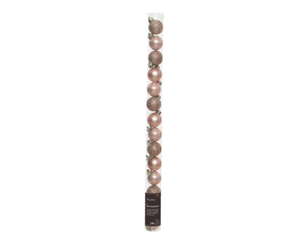 Kaemingk Bauble Shatterproof Shiny/Matt/Glitter Mix Blush Pink Glitter Dia 3cm