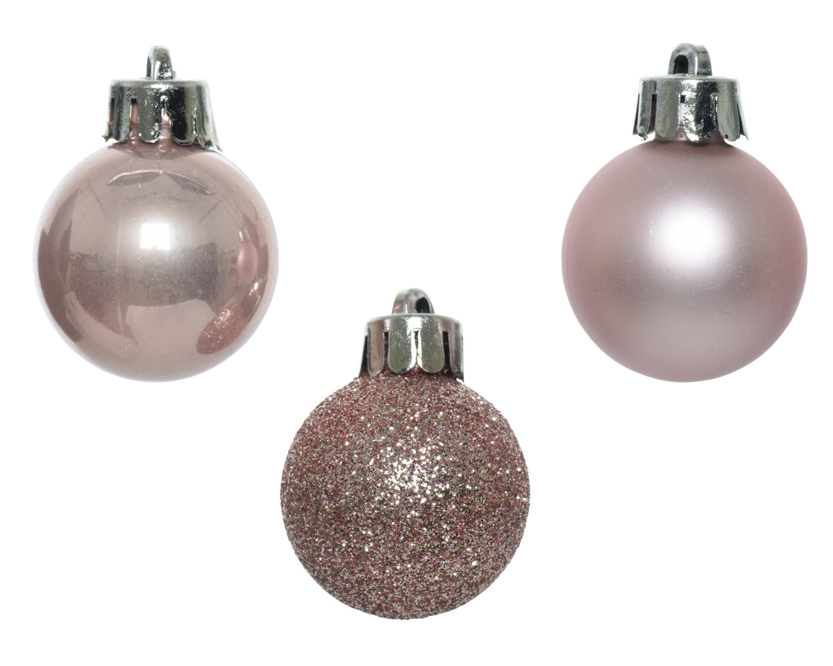 Kaemingk Bauble Shatterproof Shiny/Matt/Glitter Mix Blush Pink Glitter Dia 3cm