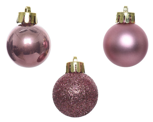 Kaemingk Bauble Shatterproof Shiny/Matt/Glitter Mix Velvet Pink Glitter Dia3cm