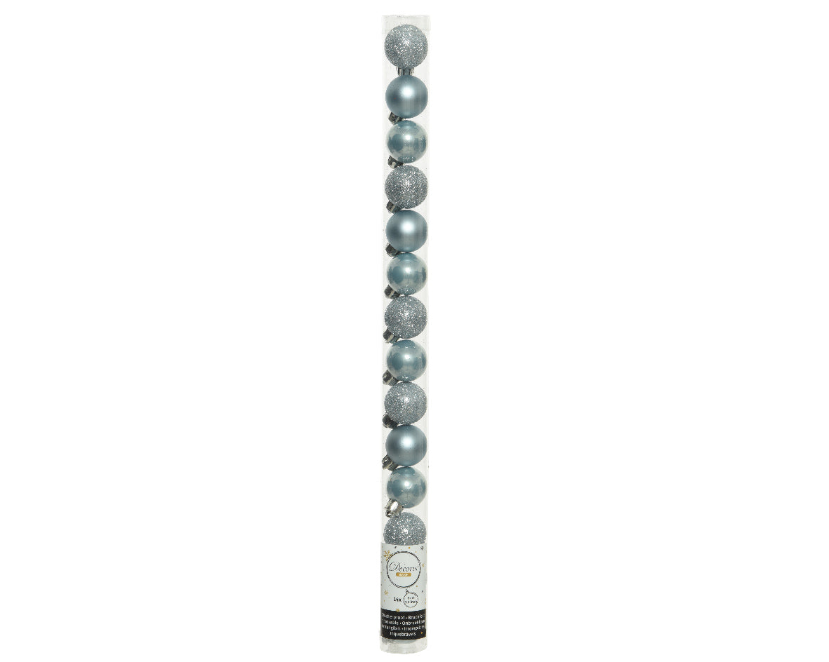 Kaemingk Bauble Shatterproof Shiny/Matt/Glitter Mix Misty Blue Dia 3cm