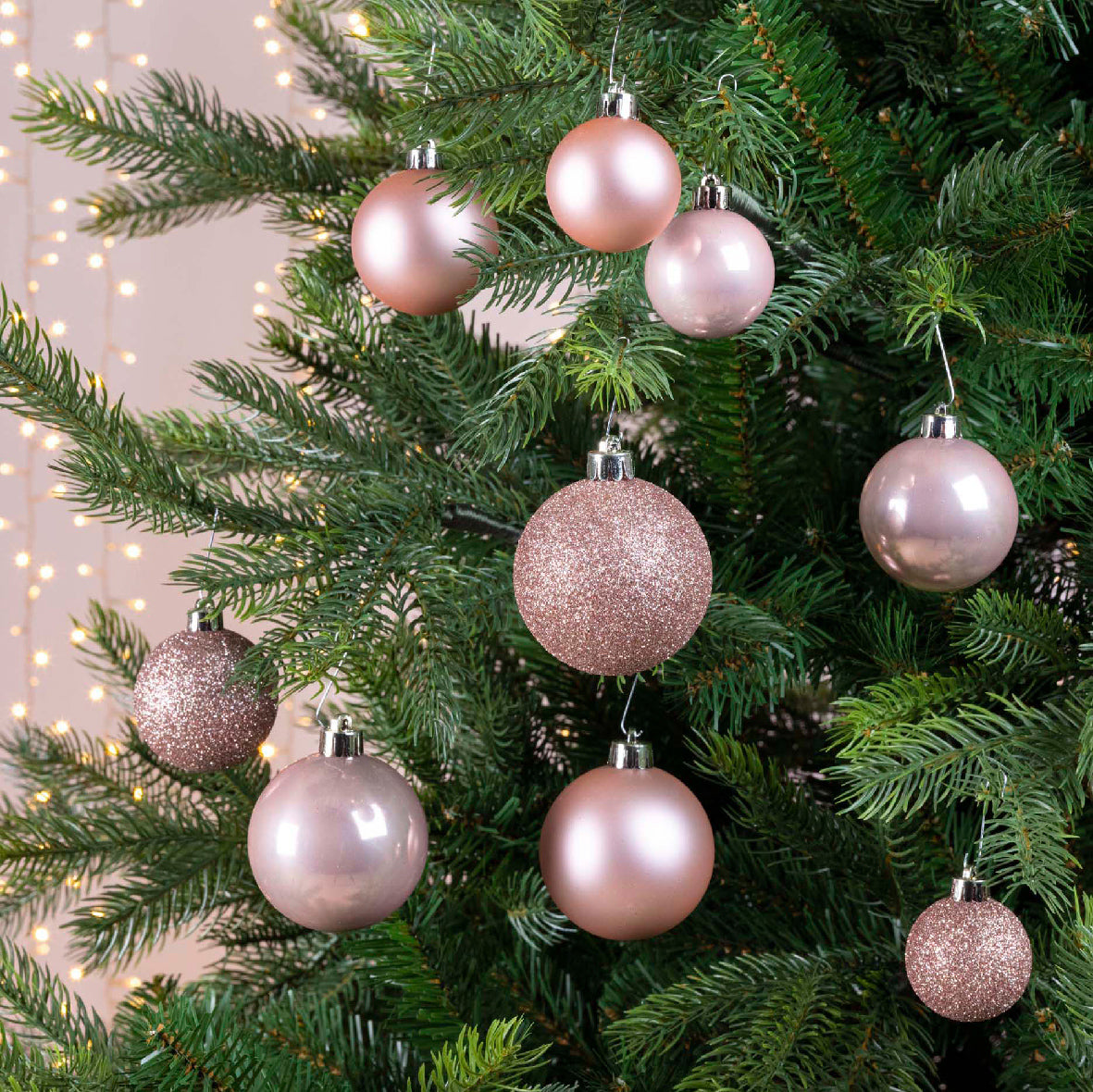 Kaemingk Bauble Shiny Shatterproof Blush Pink Glitter Mix