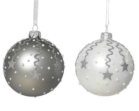 Kaemingk Bauble Glass Matt Tree with Dots and Snowflakes