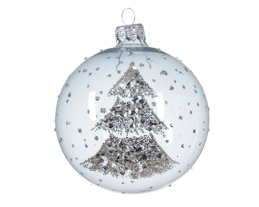 Kaemingk Bauble Glass Enamel Glitter Tree Dia 8cm Hazy Blue