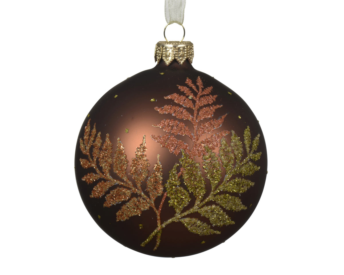 Kaemingk Bauble glass matt fern leaf Expresso