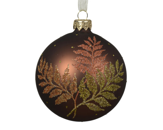 Kaemingk Bauble glass matt fern leaf Expresso