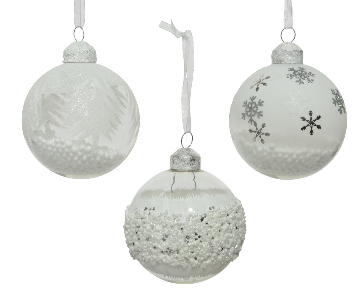 Kaemingk Bauble Glass Glitter, Beads Snowflake
