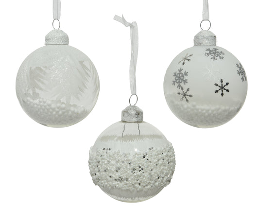 Kaemingk Bauble Glass Glitter, Beads Snowflake