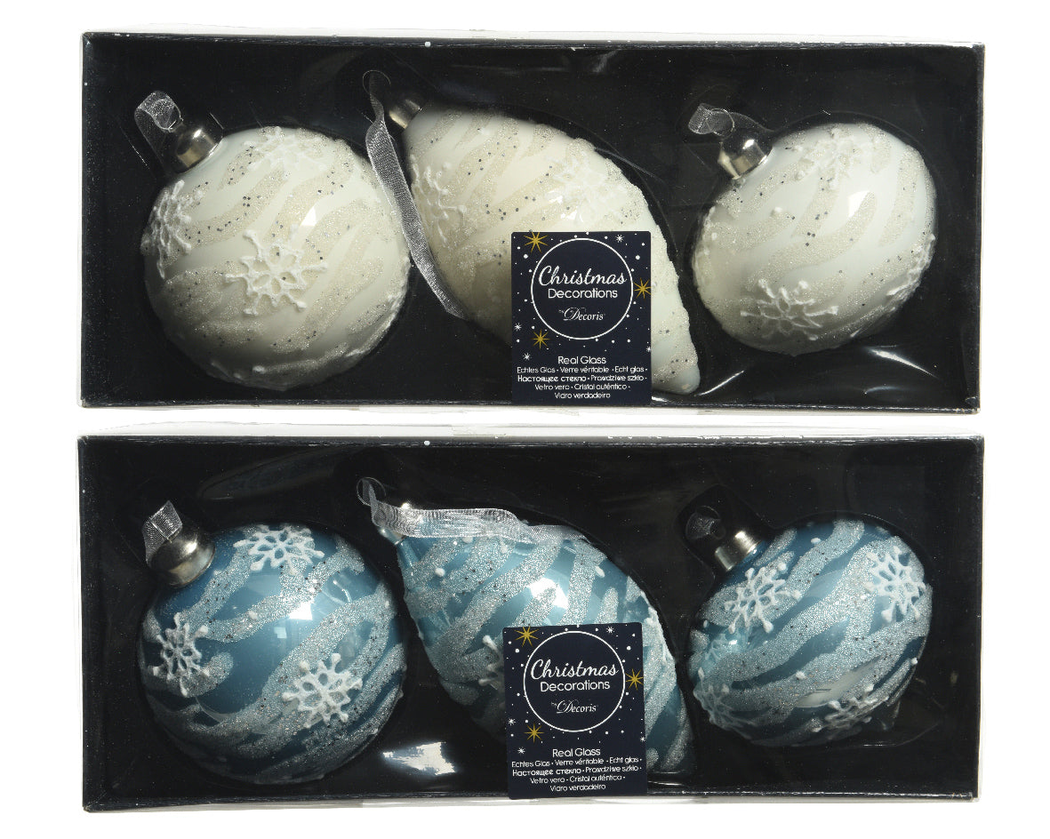 Kaemingk Ornament Glass Silver Inside With Shiny Snowflake, Beads Dia8-H12cm