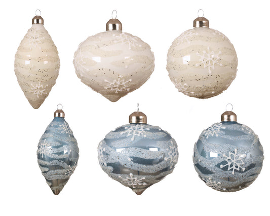 Kaemingk Ornament Glass Silver Inside With Shiny Snowflake, Beads Dia8-H12cm