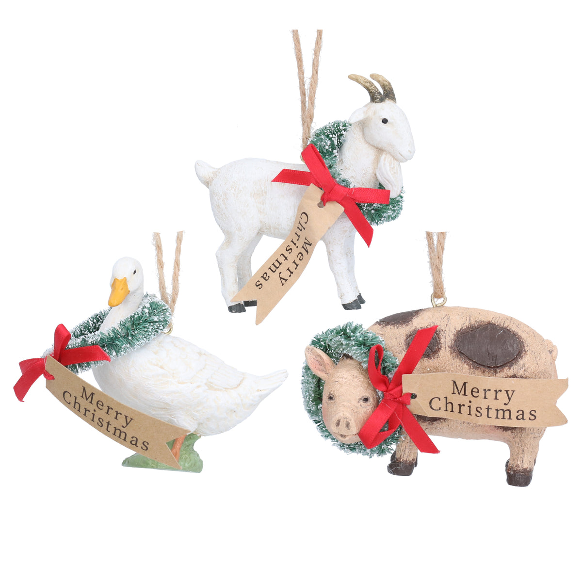 Gisela Graham - Resin Goose with Wreath & Tag