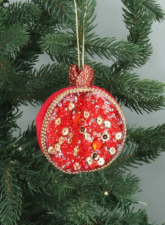 Gisela Graham Red Fabric/Sequin Half Fruit Apple