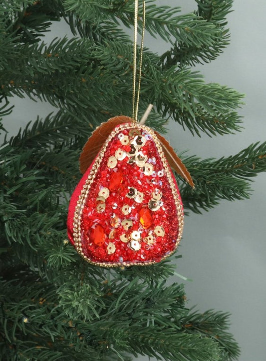 Gisela Graham Red Fabric/Sequin Half Fruit Pear