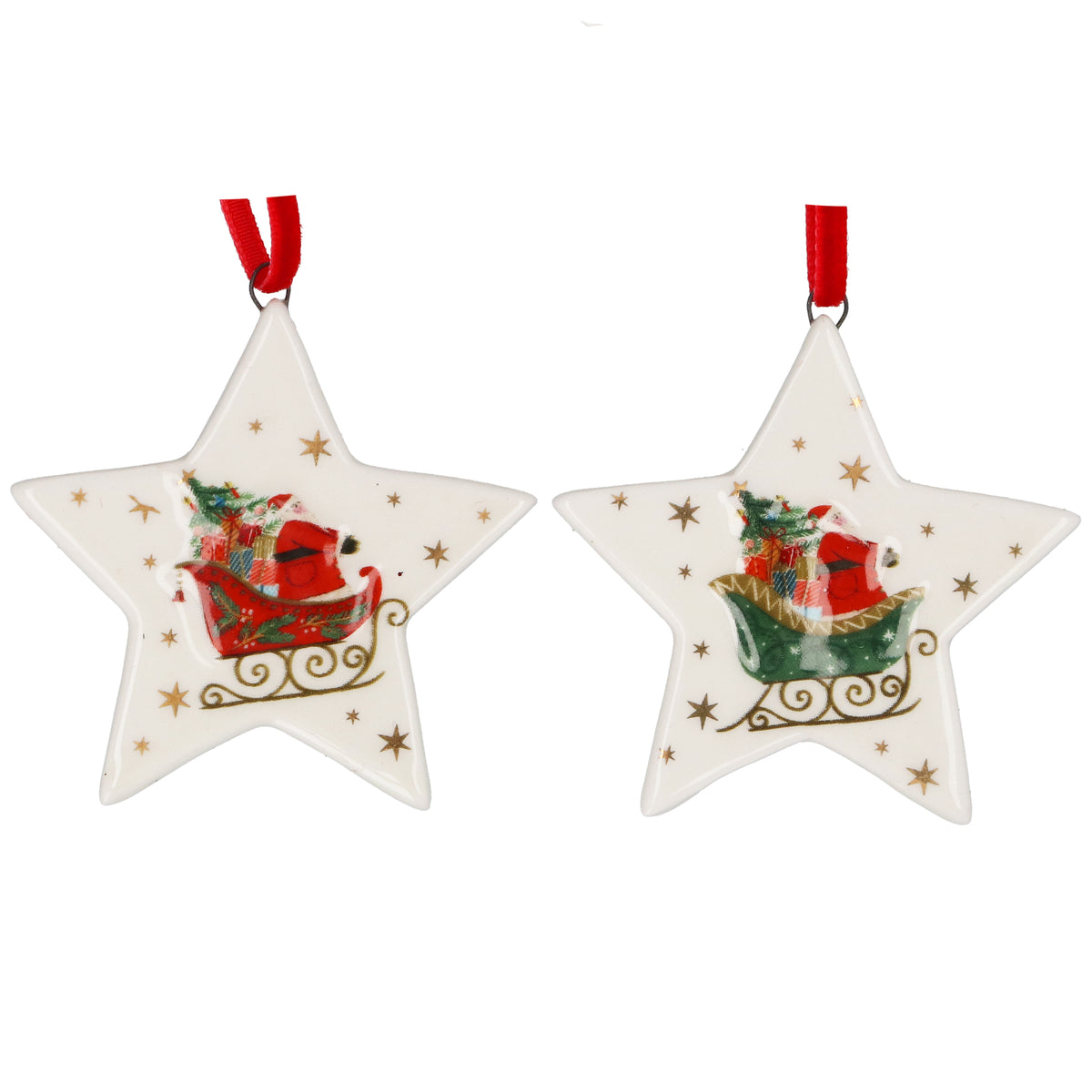 Gisela Graham - Ceramic Star - 6cm - Nostalgia Sleigh - (Red)