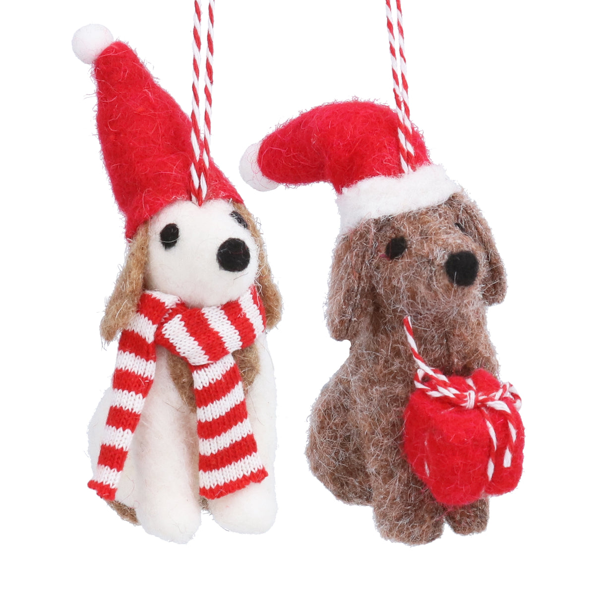 Gisela Graham - Mixed Wool - 10cm Dog with Santa Hat (White)