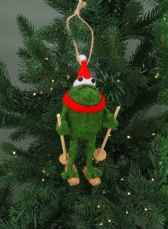 Gisela Graham - Mixed Wool 14cm Frog - (Skiing)