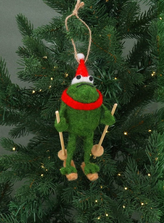Gisela Graham - Mixed Wool 14cm Frog - (Skiing)
