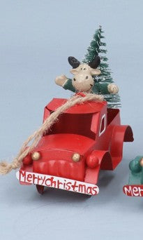 Gisela Graham - Metal decoration - 11cm - Character in Truck (Red with Reindeer)