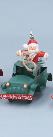 Gisela Graham - Metal decoration - 11cm - Character in Truck (Green with Father Christmas)