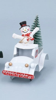 Gisela Graham - Metal decoration - 11cm - Character in Truck (White with Snowman)
