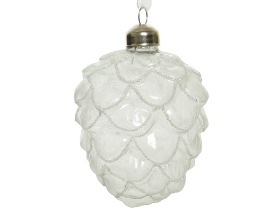 Kaemingk Bauble Pinecone Frosted Glass White H10cm