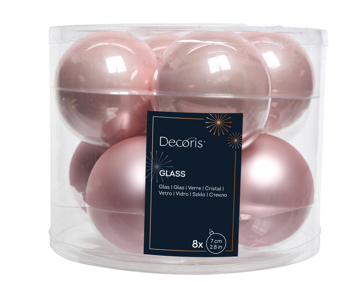 Kaemingk Blush Pink Bauble Glass Enamel 7cm Tube of 8