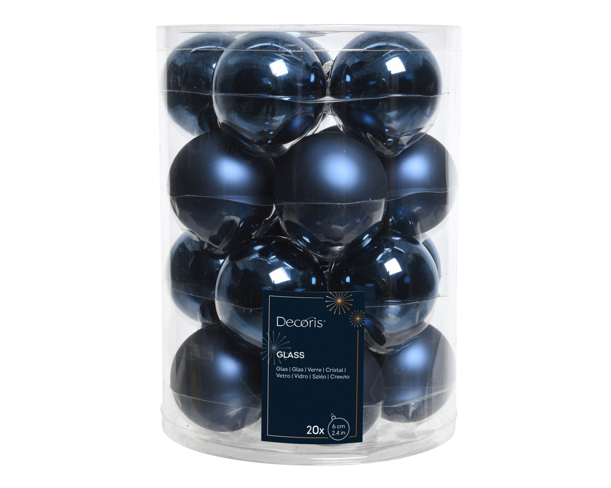 Kaemingk Night Blue Bauble Glass Enamel 6cm Tube of 20