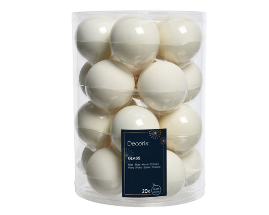 Kaemingk Wool White with Gold tops Bauble Glass Enamel 6cm Tube of 20