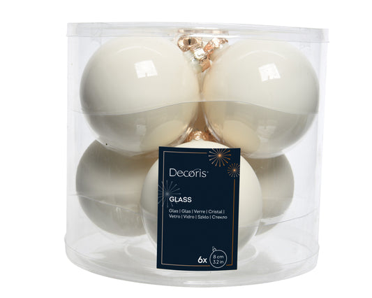 Kaemingk Wool White with Gold tops Bauble Glass Enamel 8cm Tube of 6