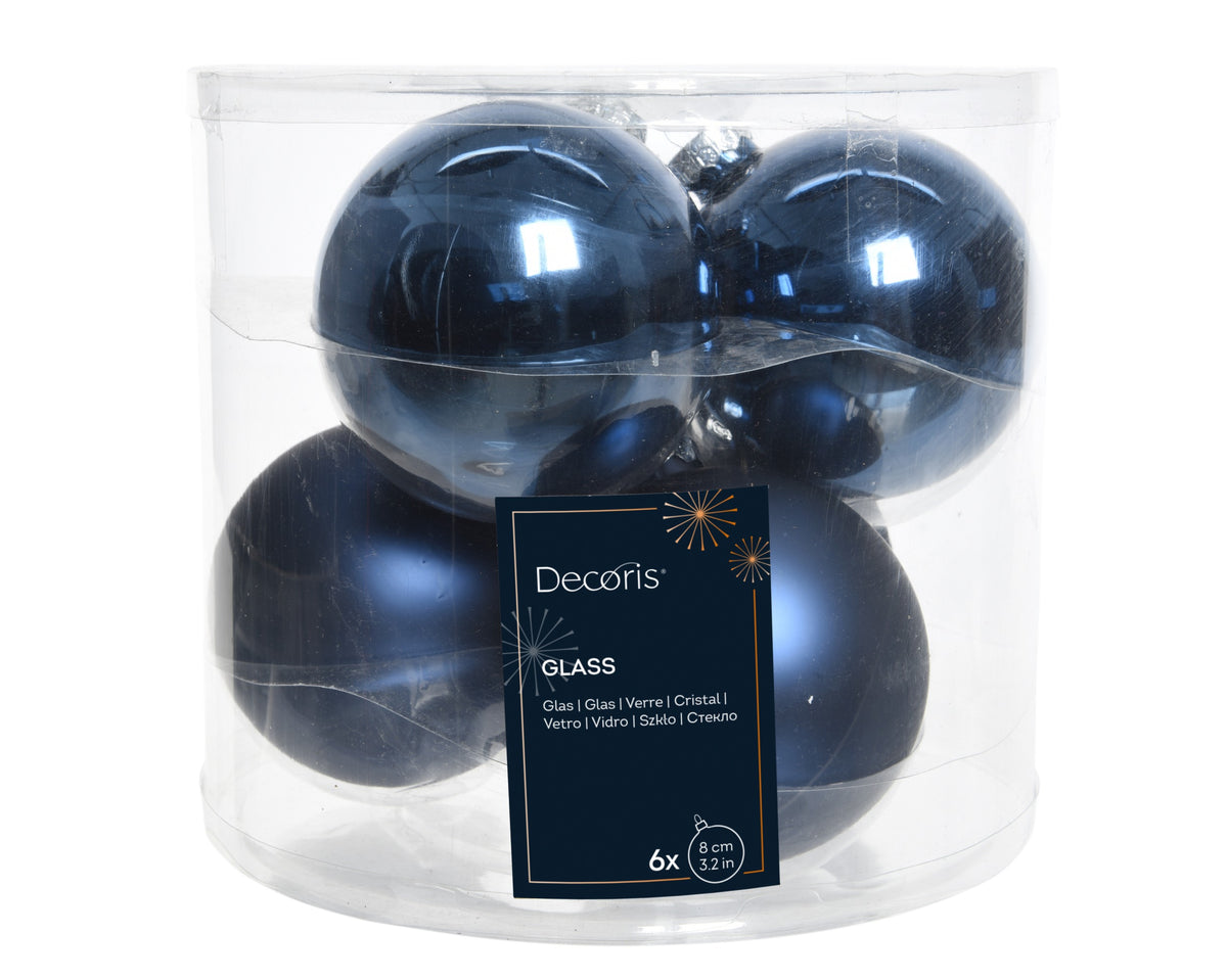 Kaemingk Night Blue Bauble Glass Enamel 8cm Tube of 6