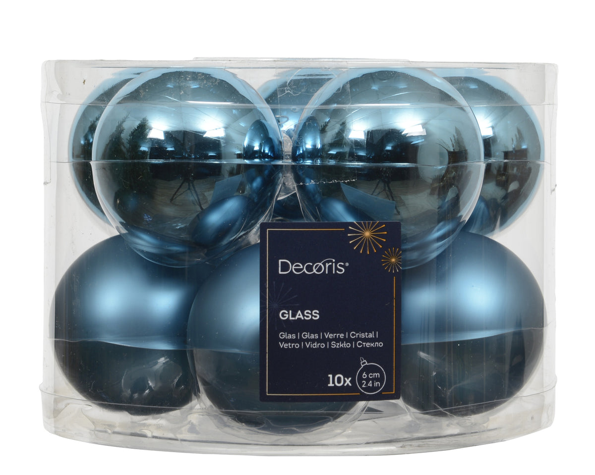 Kaemingk Folk Blue Bauble Glass Enamel 6cm Tube of 10