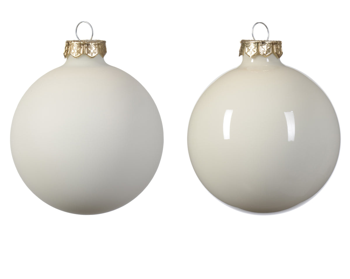 Kaemingk Wool White with Gold tops Bauble Glass Enamel 7cm Tube of 8