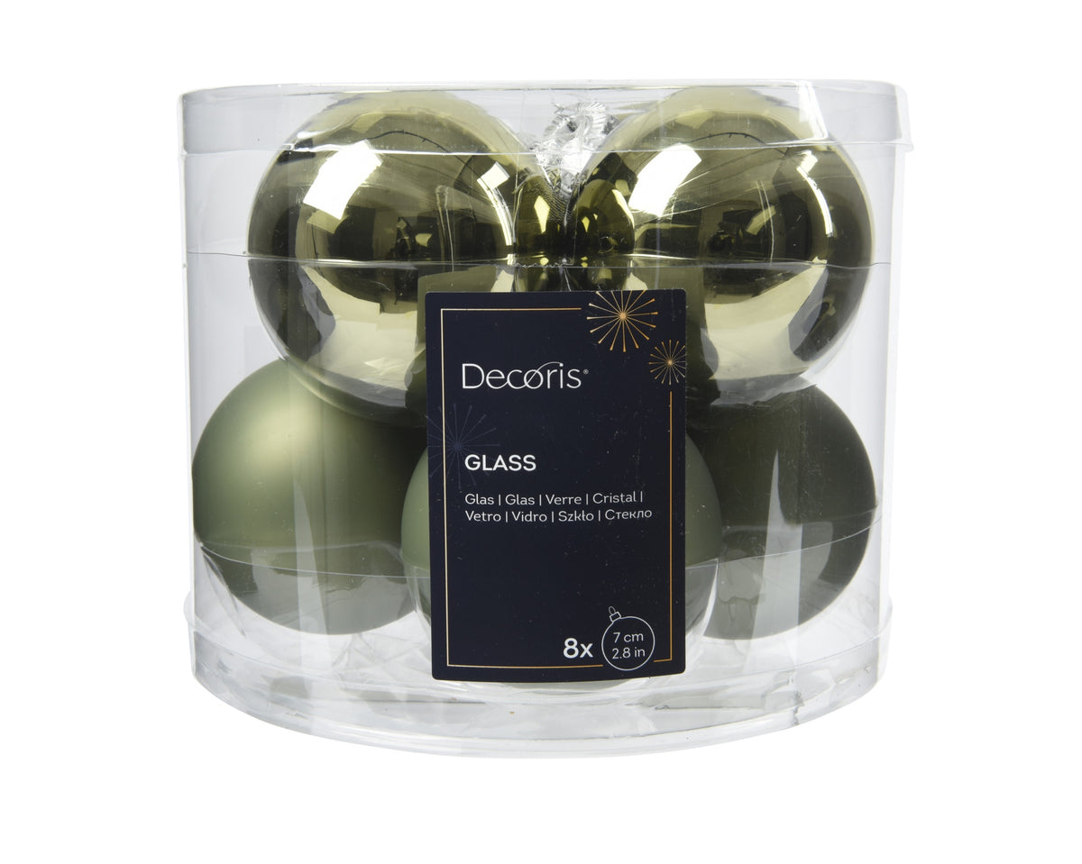 Kaemingk  Rosemary Green Bauble Glass Enamel 7cm Tube of 8