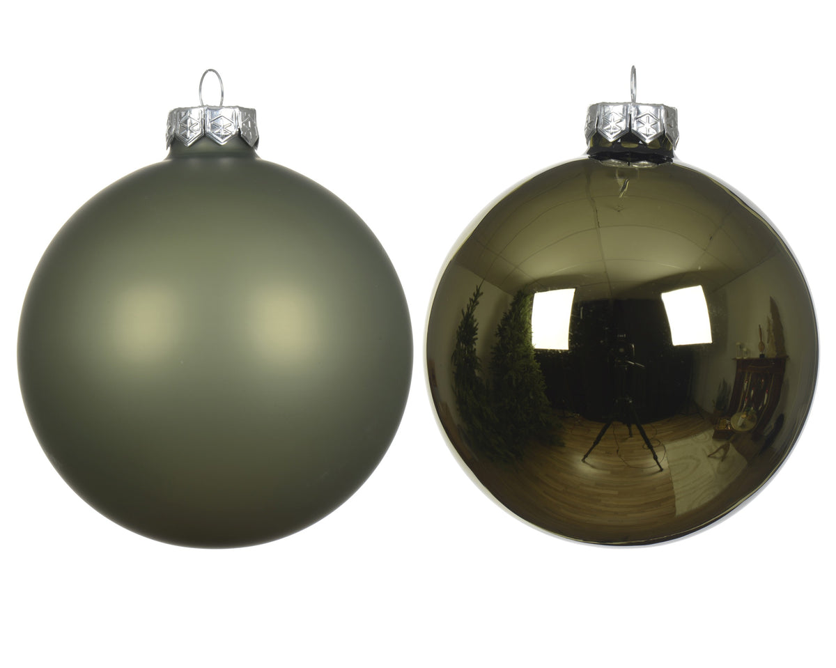 Kaemingk  Rosemary Green Bauble Glass Enamel 7cm Tube of 8