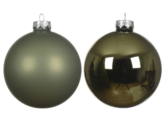 Kaemingk  Rosemary Green Bauble Glass Enamel 7cm Tube of 8