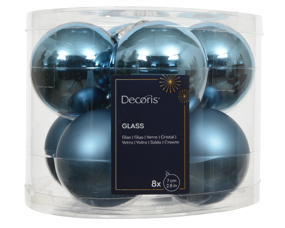 Kaemingk Folk Blue Bauble Glass Enamel 7cm Tube of 8