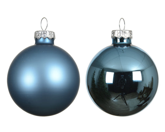 Kaemingk Folk Blue Bauble Glass Enamel 7cm Tube of 8
