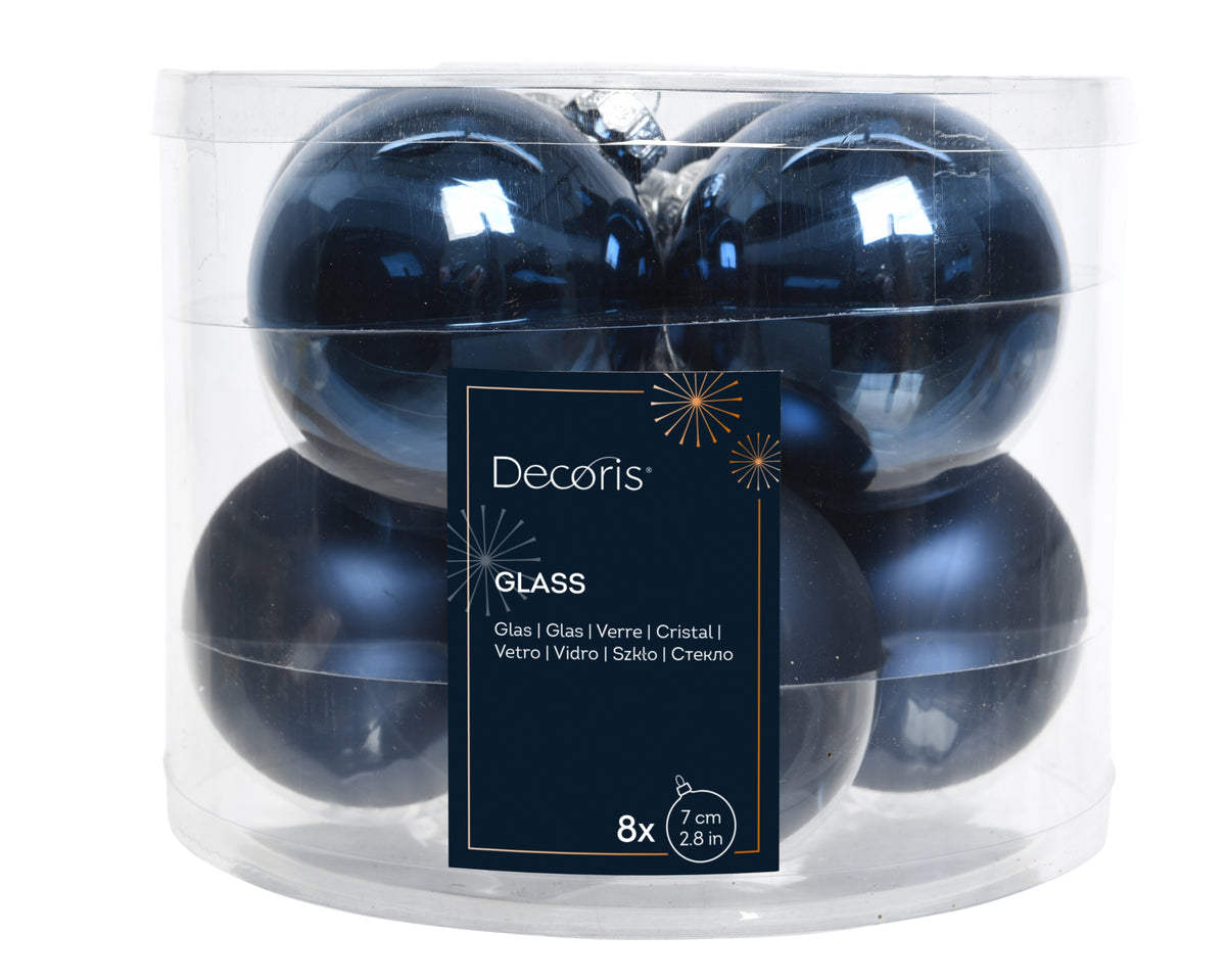 Kaemingk Night Blue Bauble Glass Enamel 7cm Tube of 8