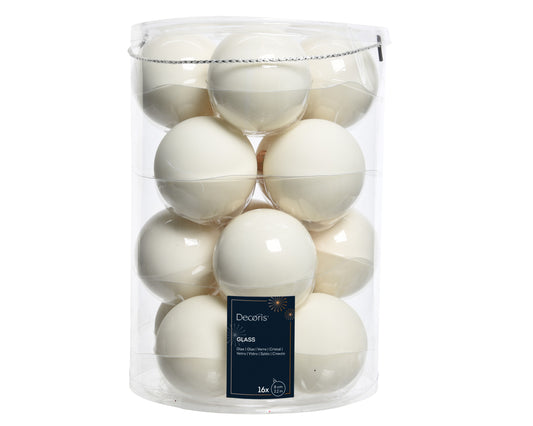 Kaemingk Wool White with Gold tops Baubles Glass Enamel 8cm Tube of 16