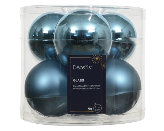Kaemingk Folk Blue Bauble Glass Enamel 8cm Tube of 6