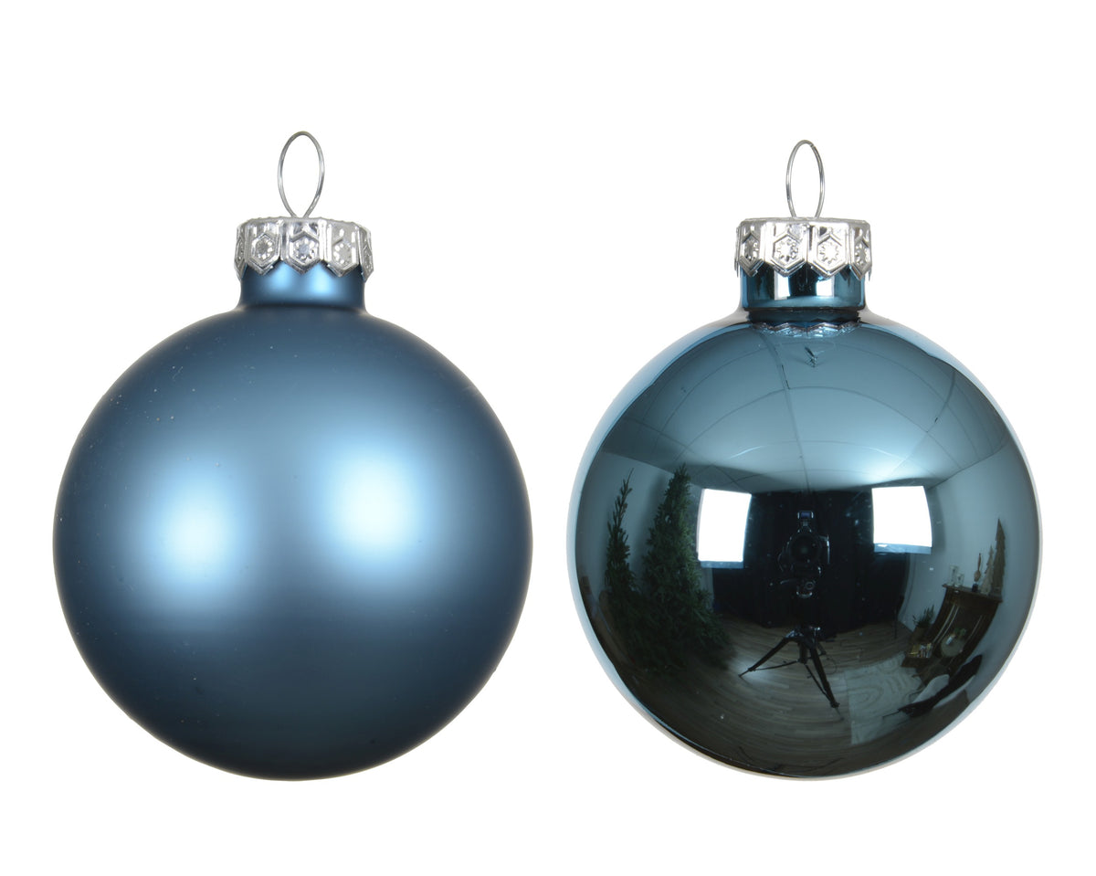 Kaemingk Folk Blue Bauble Glass Enamel 8cm Tube of 6