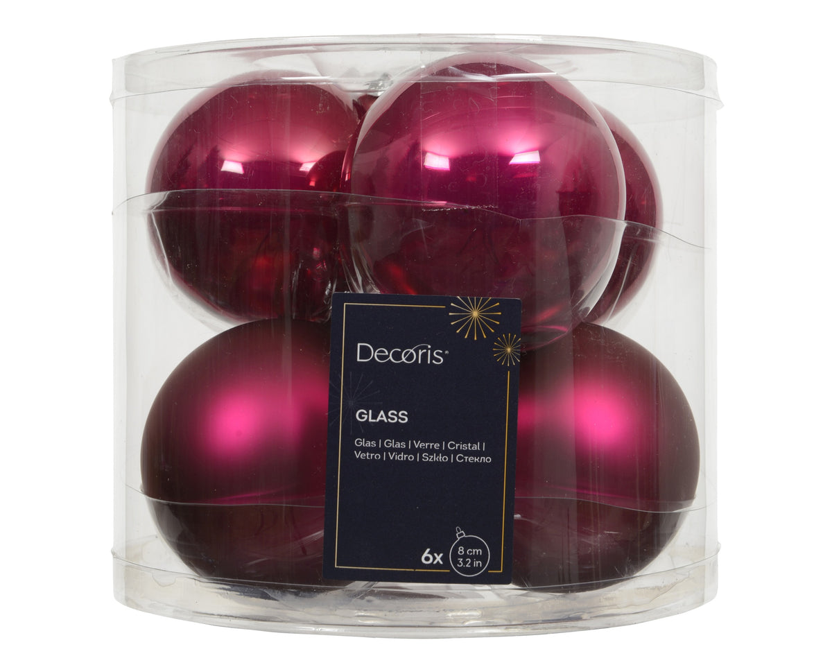 Kaemingk Festive Pink Bauble Glass Enamel 8cm Tube