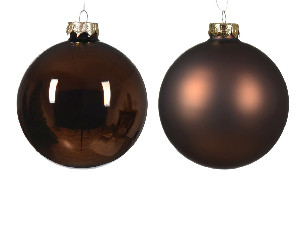Kaemingk Bauble Glass Shiny Matt Mix Espresso Dia 10cm