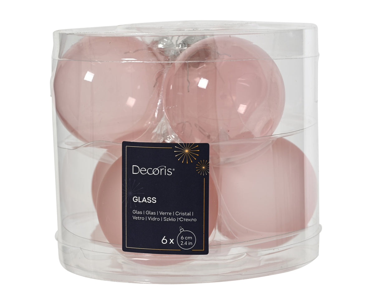 Kaemingk Blush Pink Bauble Glass Unsilvered 6cm Tube 6