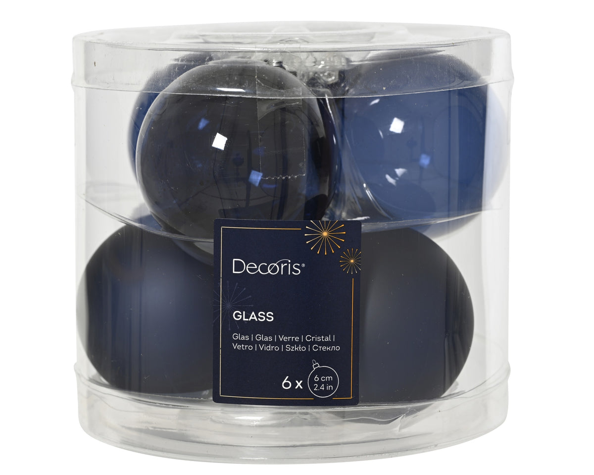 Kaemingk Night Blue Bauble Glass Unsilvered 6cm Tube 6