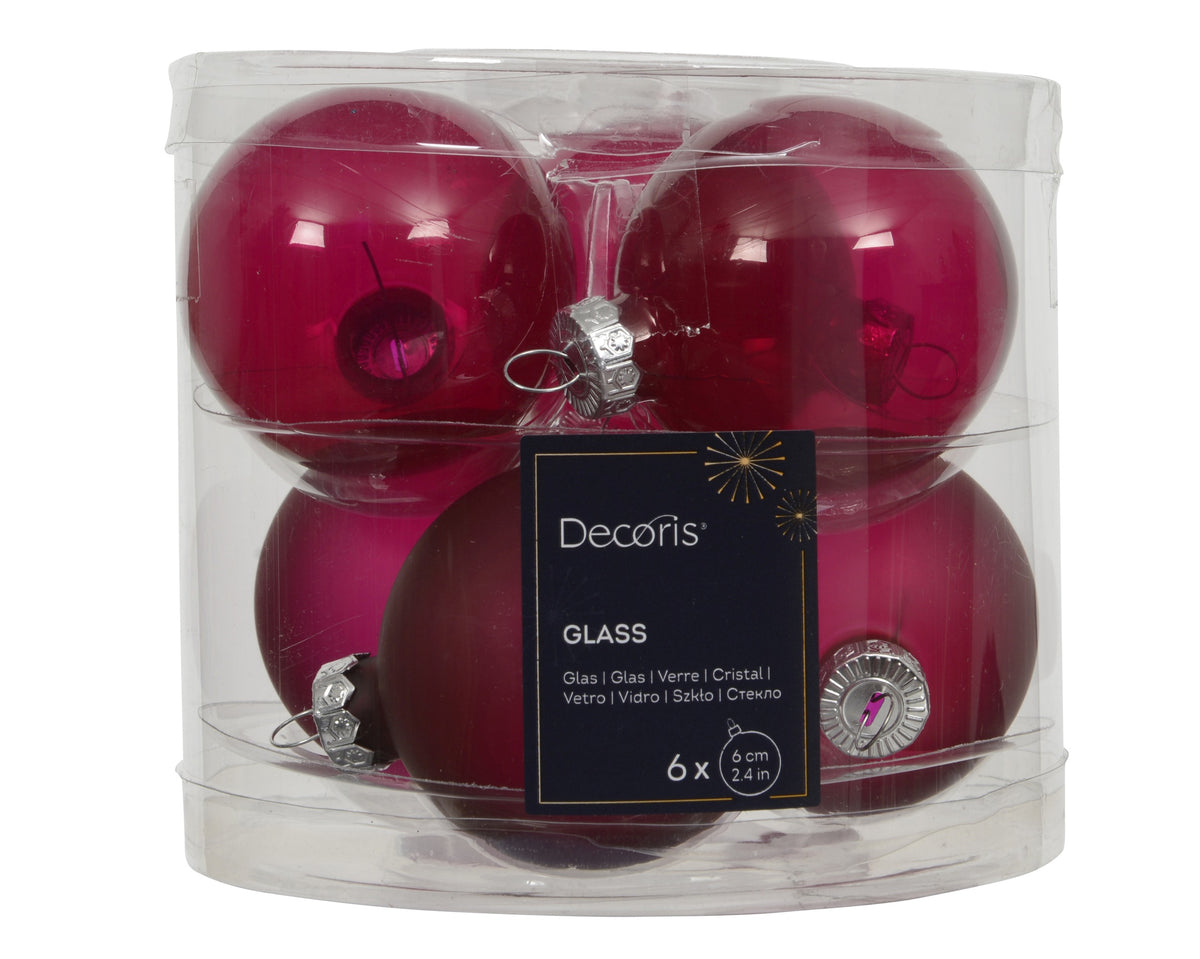 Kaemingk Festive Pink Bauble Glass Unsilvered 6cm Tube 6