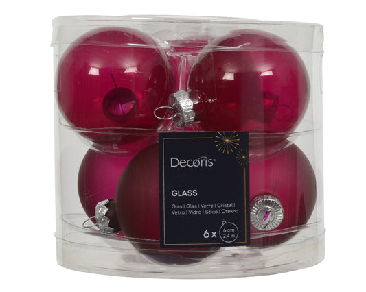 Kaemingk Festive Pink Bauble Glass Unsilvered 6cm Tube 6